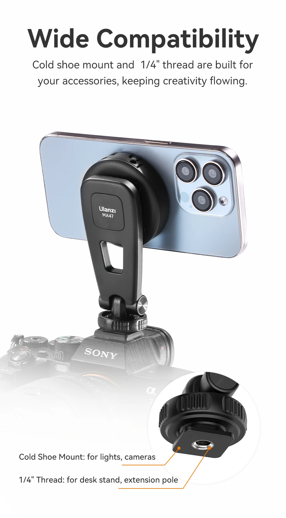 MA47 2-In-1 Magnetic Phone Clamp Phone Tripod Mount Horizontal Vertical Shooting
