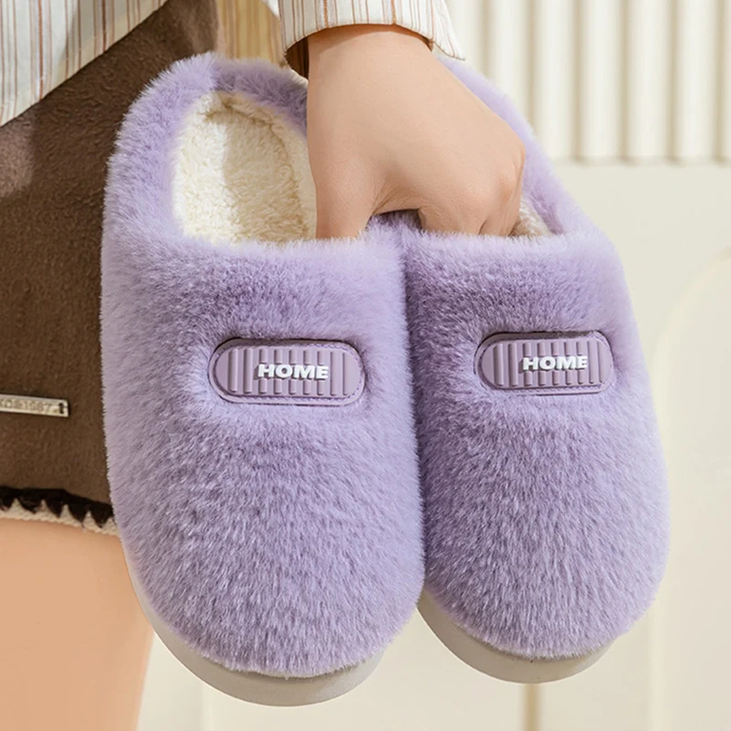 Soft Faux Fur Cotton Slippers Women Indoor Light Slip On Warm Fluffy Slippers Woman Thick Bottom Home Plush Slides Ladies
