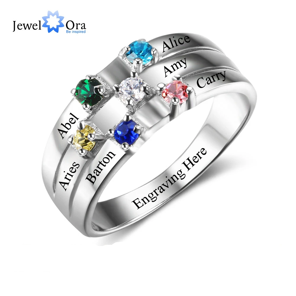 Anillo de la amistad y la familia para hombre y mujer, sortija de Plata de Ley 925 con 6 DE NACIMIENTO para mejores amigos (JewelOra RI102508)|ring engraving|925 sterling silverfriendship
