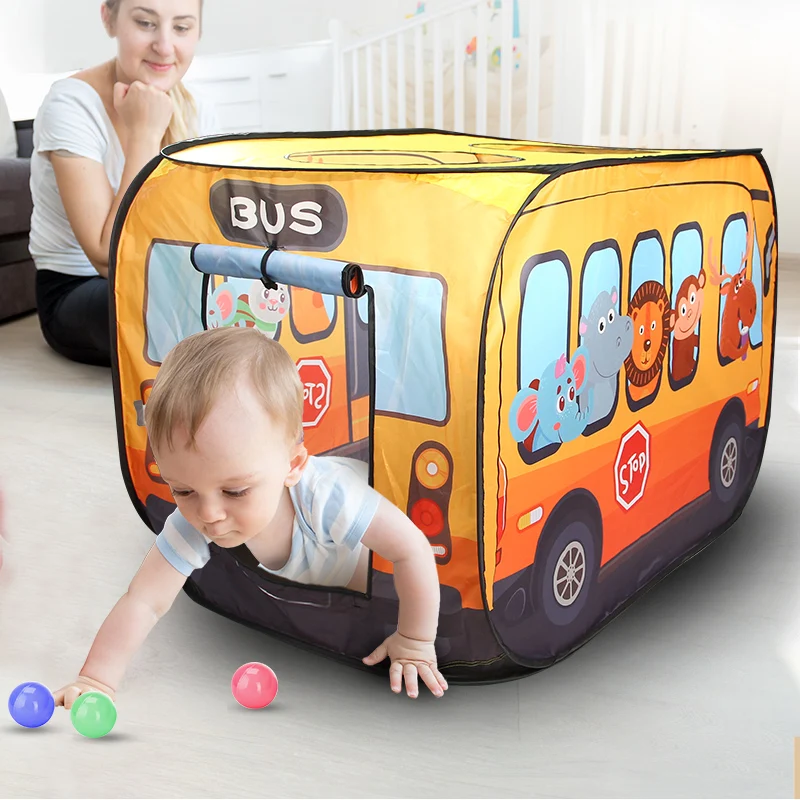 Portable Cartoon Bus Kids Toys Tent Outdoor Children's Tent Toys Play House Child Toy Baby Room Tent Automatic Pop-up Game Tents 2