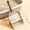 Stainless Steel Cat Litter Scoop Wooden Handle Long Handled Litter Box Shovel Easy Clean Hollow Design Kitten Poop Scooper 2