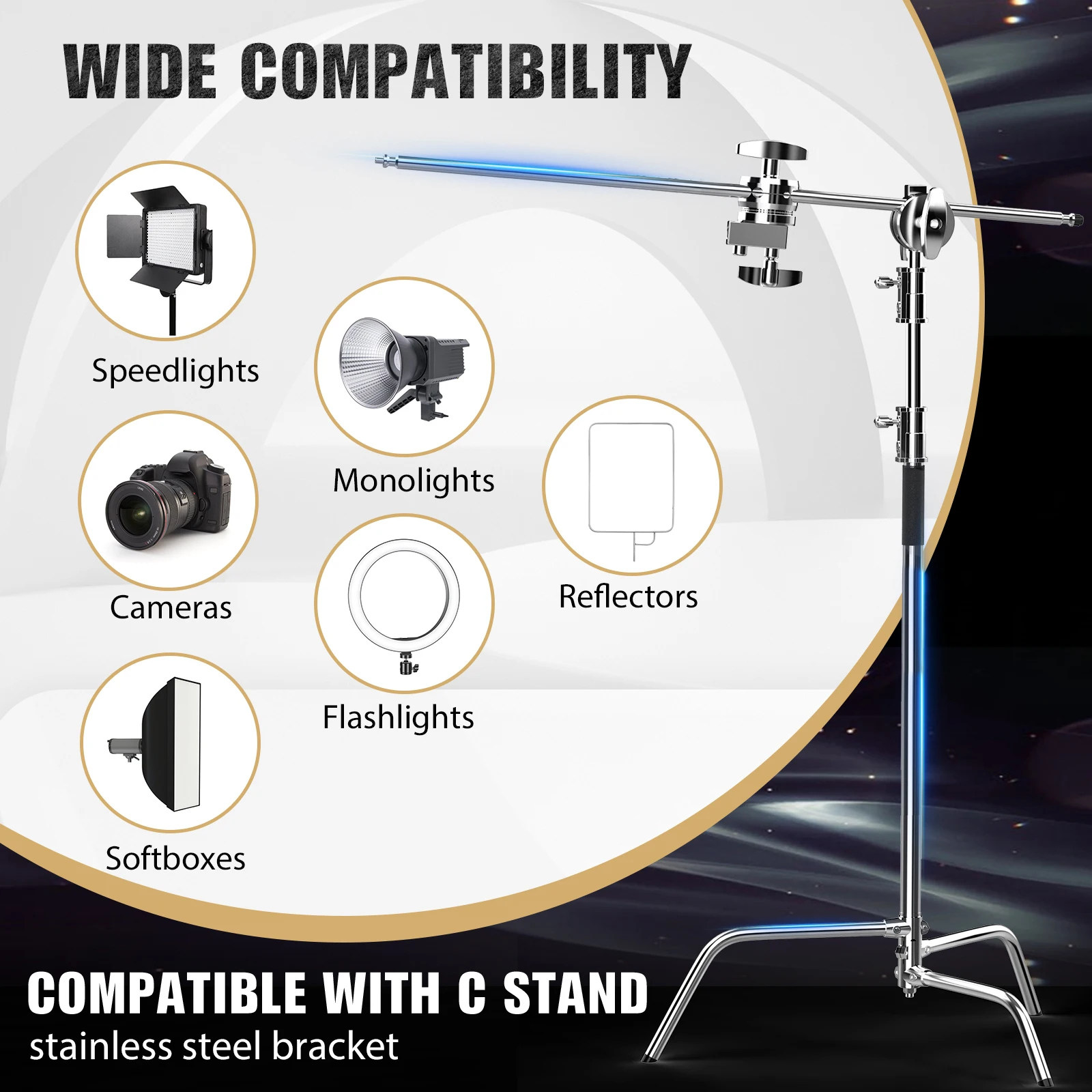 2PCS 2.6M 3.3M Photo Studio C-Stand Heavy Duty Bracket Stainless Steel Tripod With Cantilever Light Stand For Spot Flash Light