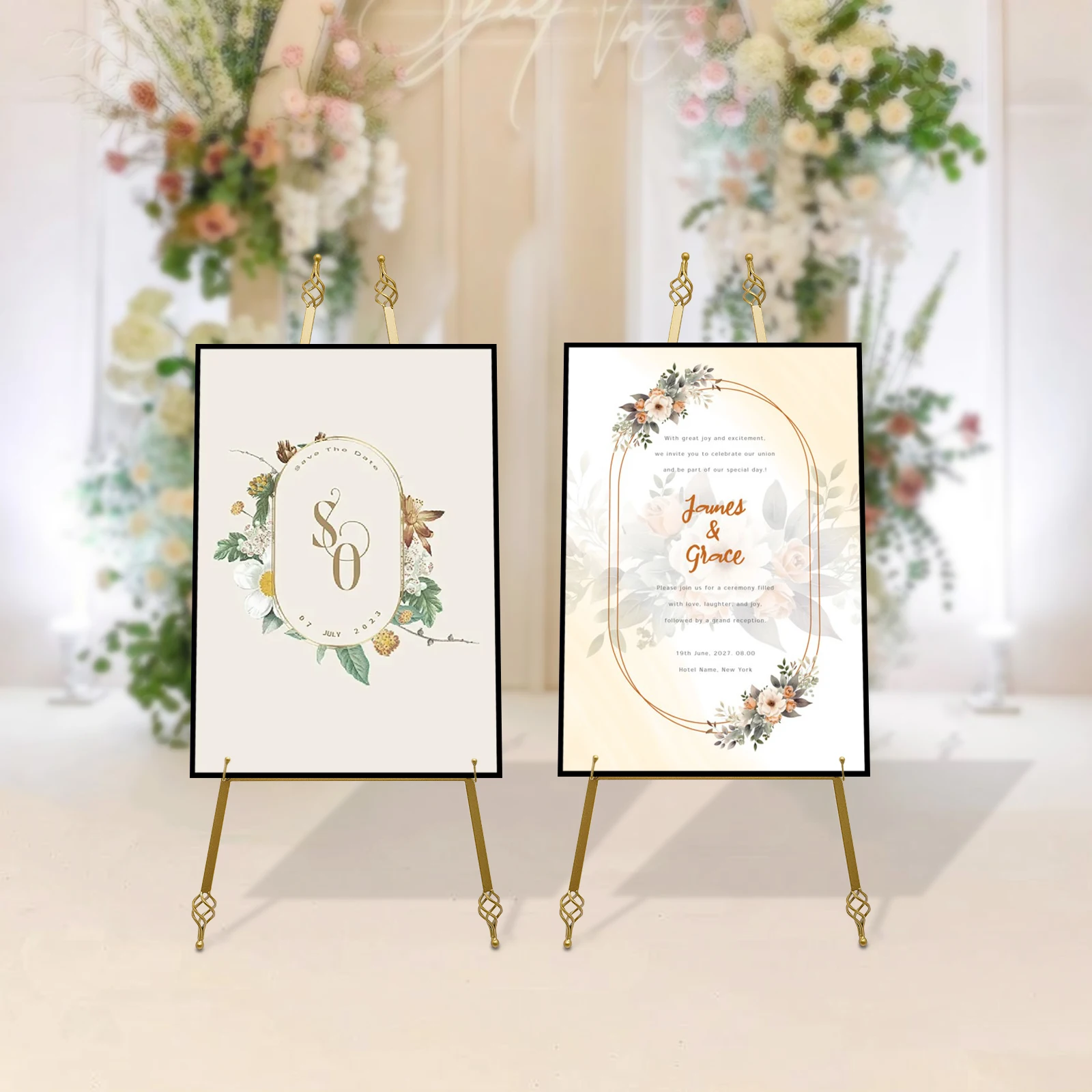 

2 Pcs Gold Wedding Welcome Fame Display Stand 48 * 110cm Poster Easel, Easel Tripod Wedding Party