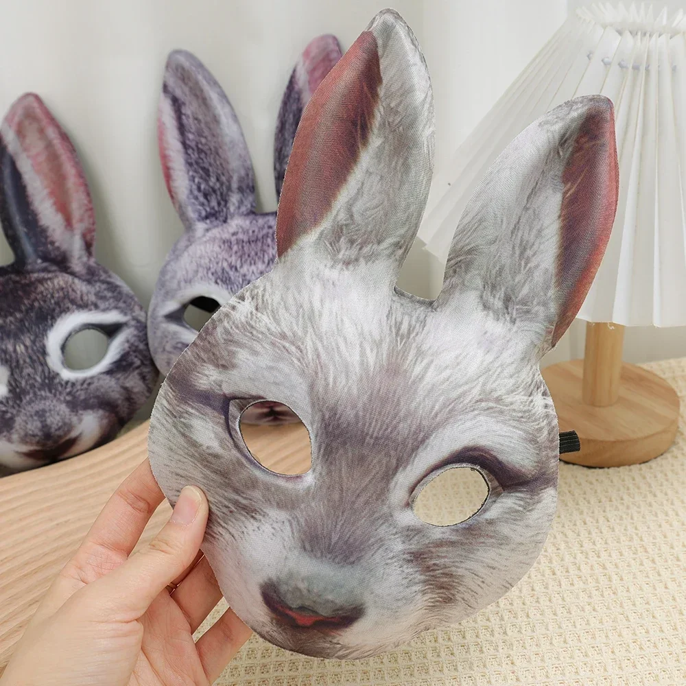 

3D полумаска с кроликом, забавные животные, фотообои для женщин и мужчин, полумаска для Хэллоуина, Пасхи