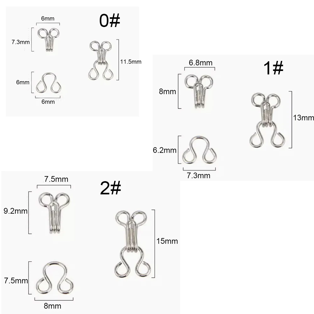 DIY 200Pairs/lot 0/1/2# Metal Brass Hook Eye Pant Skirt Dress Bra Underwear Small Hooks Silver/Black Nickle free shipping HE-002 4