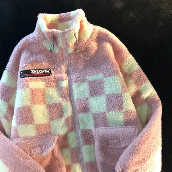 Checkerboard Fleece Jacket Checkered Winter Jackets Fluffy