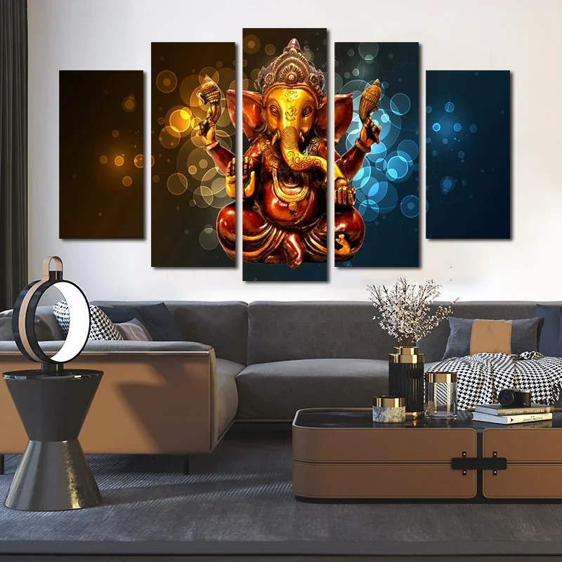 5 Panels Lord Ganesha Home Docor Elephant Posters And Prints
