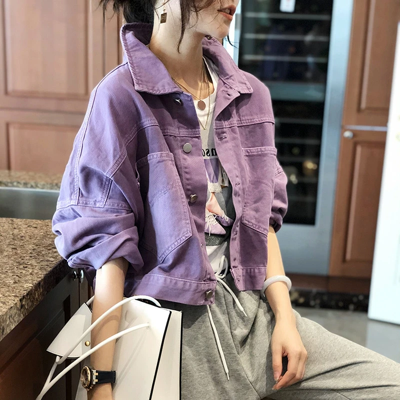 Purple Women's Denim Jackets - Clothing