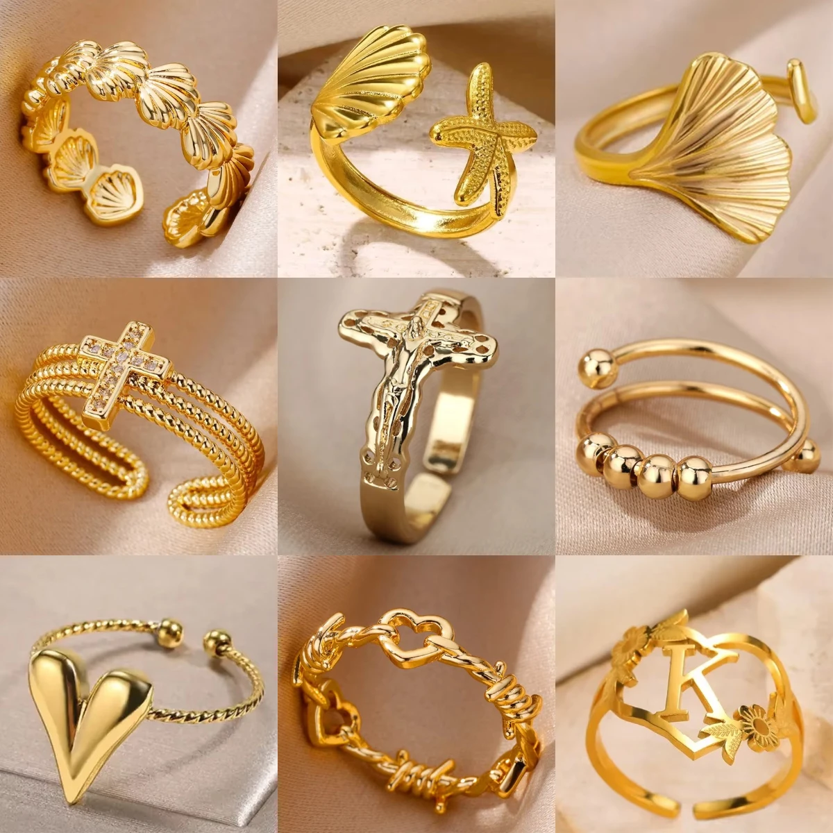 Jesus Cross Rings For Women Men Metal Golden Wide Large Adjustable Ring finger ring adjustable rings gold color rings