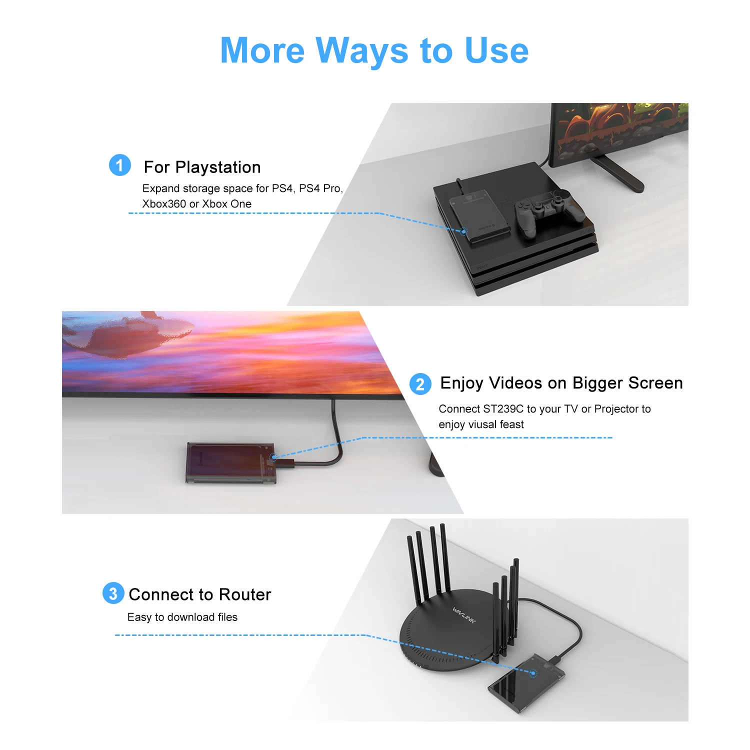 Wavlink 외장 하드 드라이브 인클로저, USB3.0 에서 SATA III, 7mm, 9.5mm, 2.5 인치 HDD, SSD, 지지대 최대 4TB, UASP