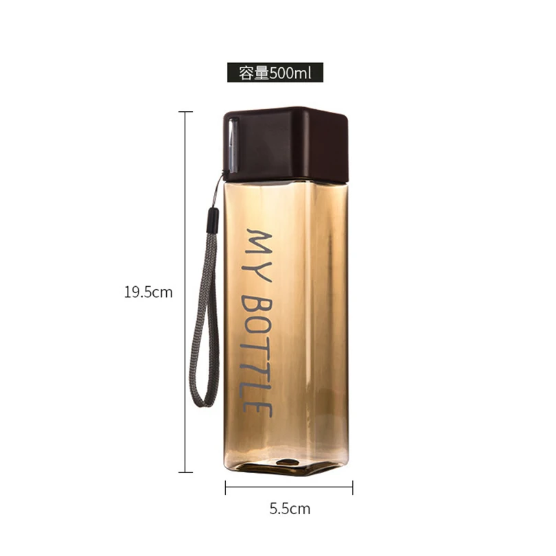 1pc 500ml Clear Square Drinking Glass in Matte Plastic Portable Water Bottle with Milk Cable for Outdoor Sports Sports Gym