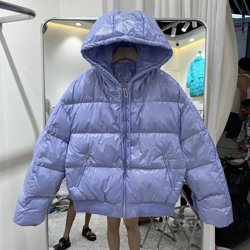 

Модное женское глянцевое водонепроницаемое пушистое пальто большого размера, женский зимний плотный теплый пуховик с капюшоном, пуховые парки