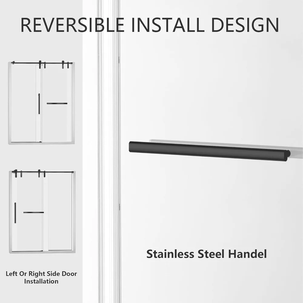 56-60" W x 76" H Frameless Shower Door, with 5/16"(8mm) Clear Tempered Glass & Seal Strip,w/Handle and Stainless Steel Hardware 5