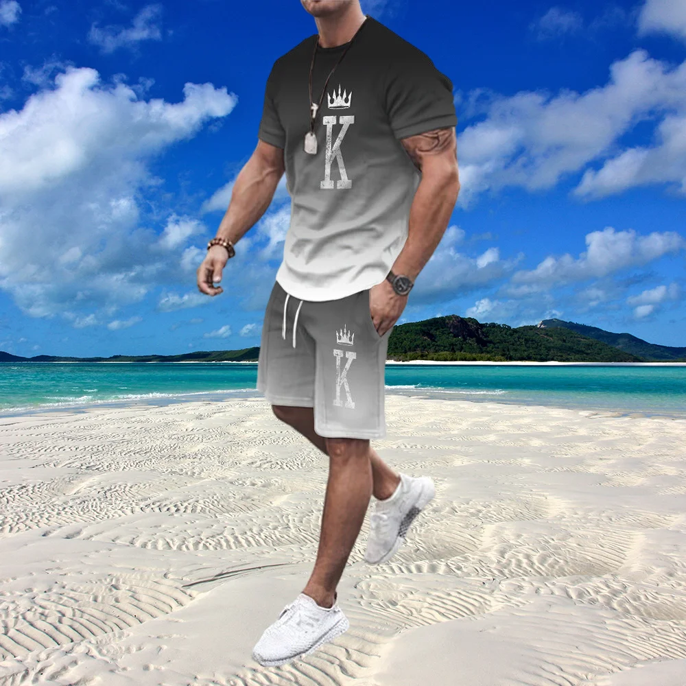 Summer Men Suit 2 Piece Sets Tracksuit Men's Oversized Clothes Beach Style 3D Printed Smiling Face t shirts Tshirt Shorts Suit