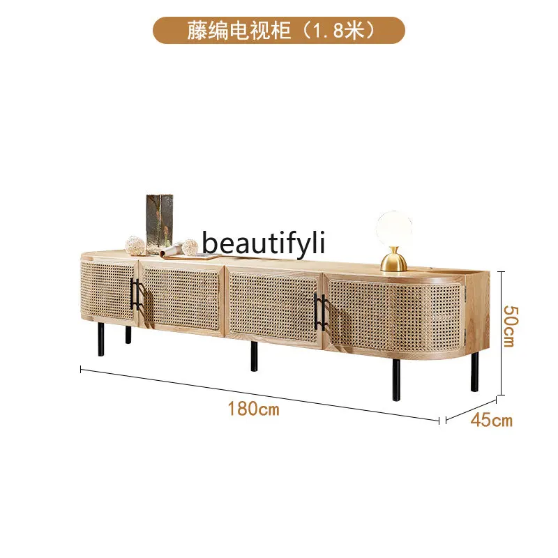 

Ash TV Cabinet Nordic Rattan Storage Cabinet Small Apartment Wall Cabinet Solid Wood Furniture