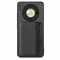 Luxury Leather Card Holder Magnetic Wallet with RFID Protection for Honor Magic 8 Pro (Black)