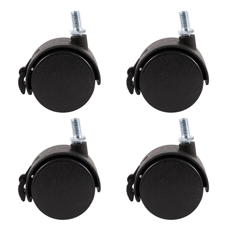 

4X Furniture Swivel Locking Caster 8Mm Screw Stem 2-Inch Dia Wheel Black