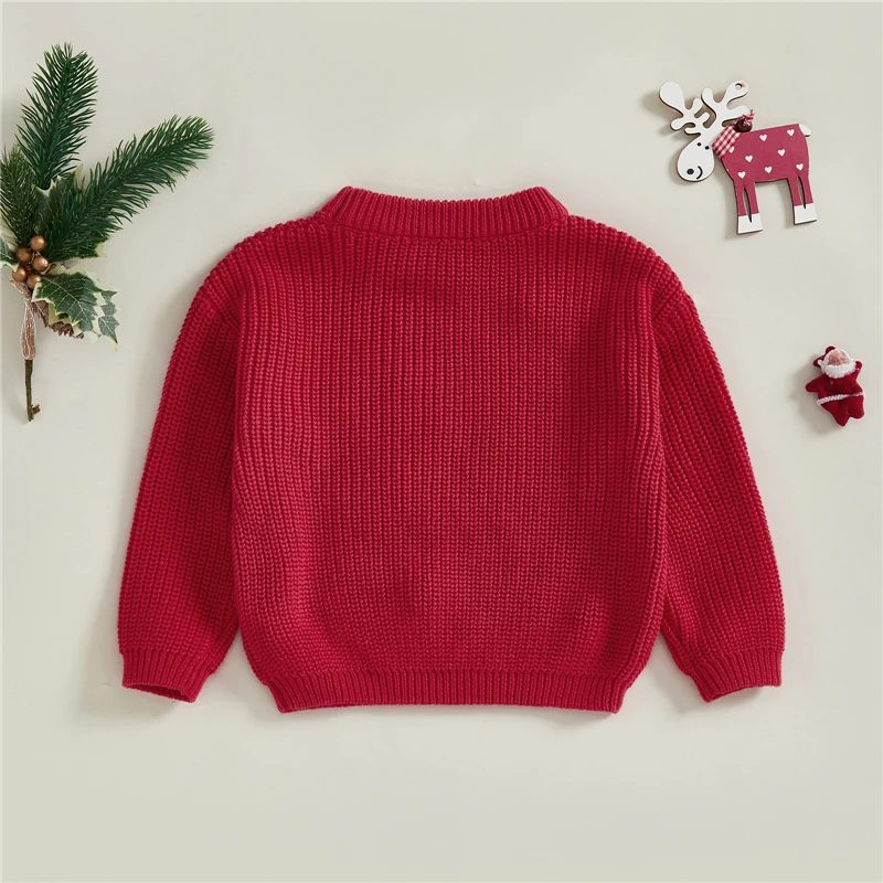 Newborn Baby Boys Girls Christmas Sweaters Long Sleeve Heart Shaped Candy Letter Embroidery Knit Pullovers Infant Jumper Tops