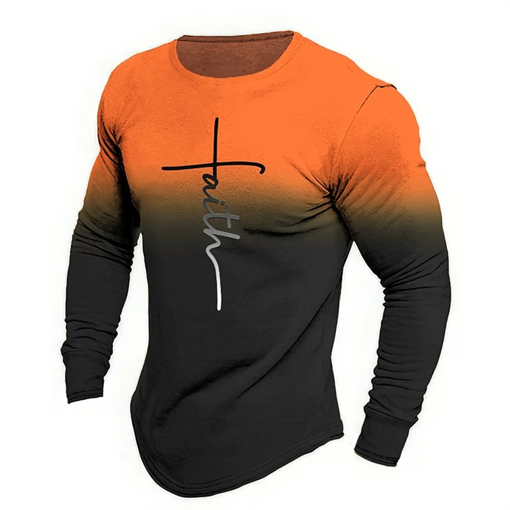 

Spring Men's Clothing Christian Jesus Minimalist Pattern T-Shirt 3d Printed Round Neck Sports Casual Long Sleeved Gradient Top