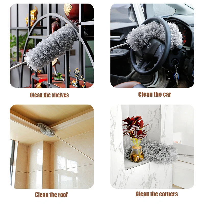 2.8M Extended Chicken Feather Duster Extendable and Curved Ceiling Cleaning Broom Home Electrostatic Dust Collector