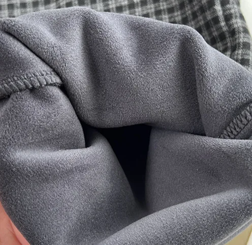 XXXXL Fashion Plus Size Women's Straight Leg Pants 2025 Winter New Style Simple Fleece Warm Retro Plaid Ankle-Length Trousers