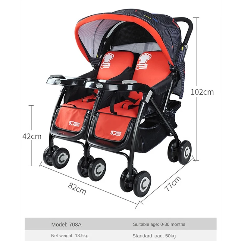 Second Seat Reds Baby Prams Red Twin Baby Stroller Can Sit And Lie