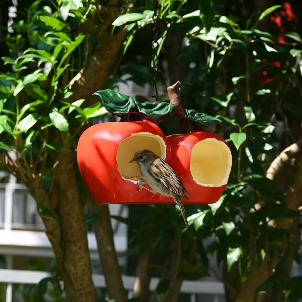 Resin Crafts Bird Hanging Feeder Handcrafted Large Capacity Bird Food Dispenser Simulation Fruit Bird Feeding Dish