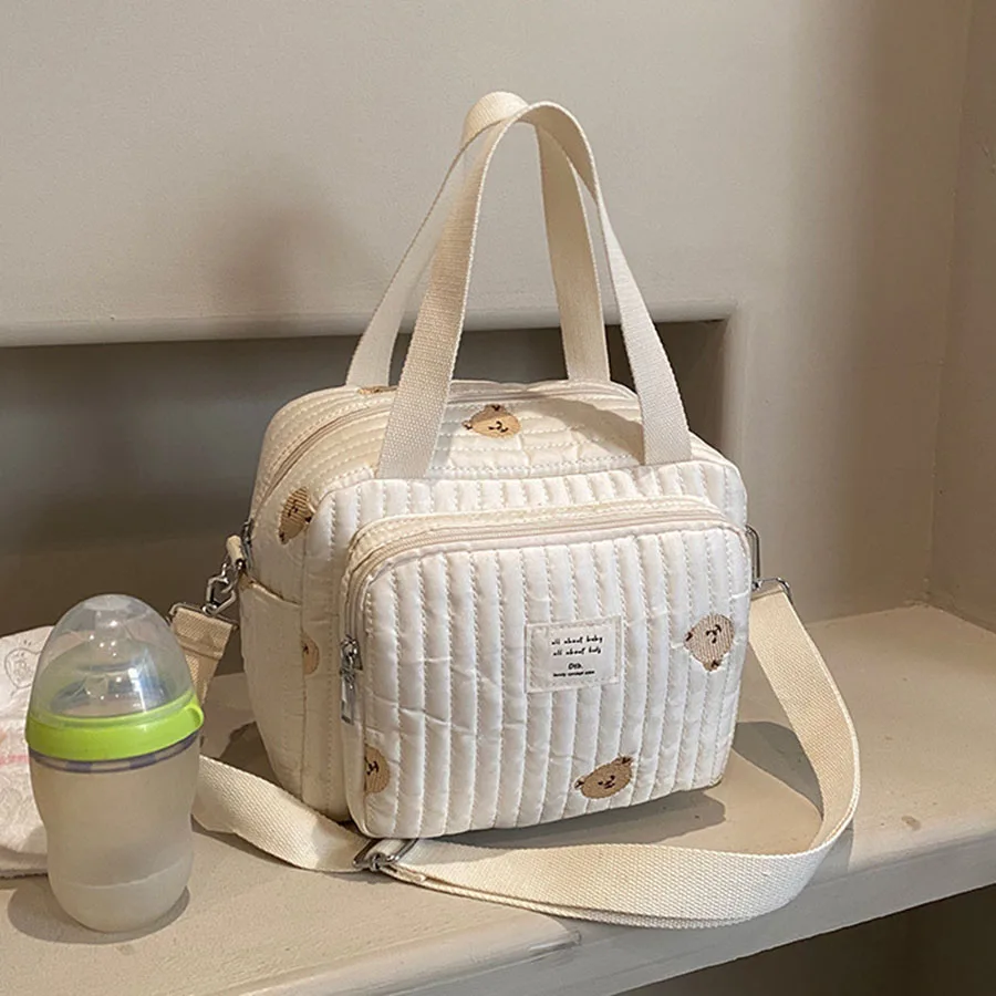 Baby Cotton Diaper Bag Flower Embroidery Pattern Zipper