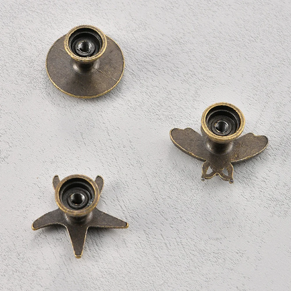 Antique Bronze Knobs w/screws Antique Bronze Creative Starfish Bee Round Pull Handle Single Hole 27mm Jewelry Box Cabinet 5pcs
