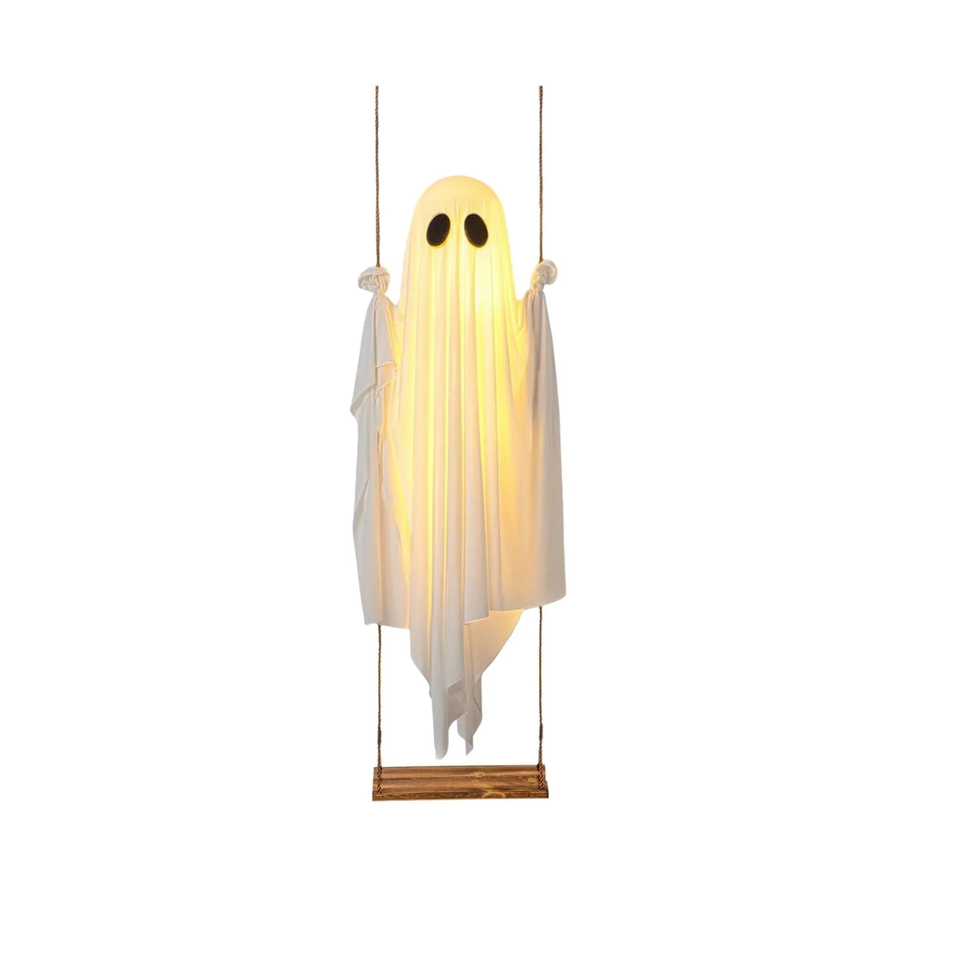 Halloween Large Hanging Swing Ghost Halloween Outdoor Decor with String Lights-Spooky Cute Ghosts Decor for Front Porch Yard Tre