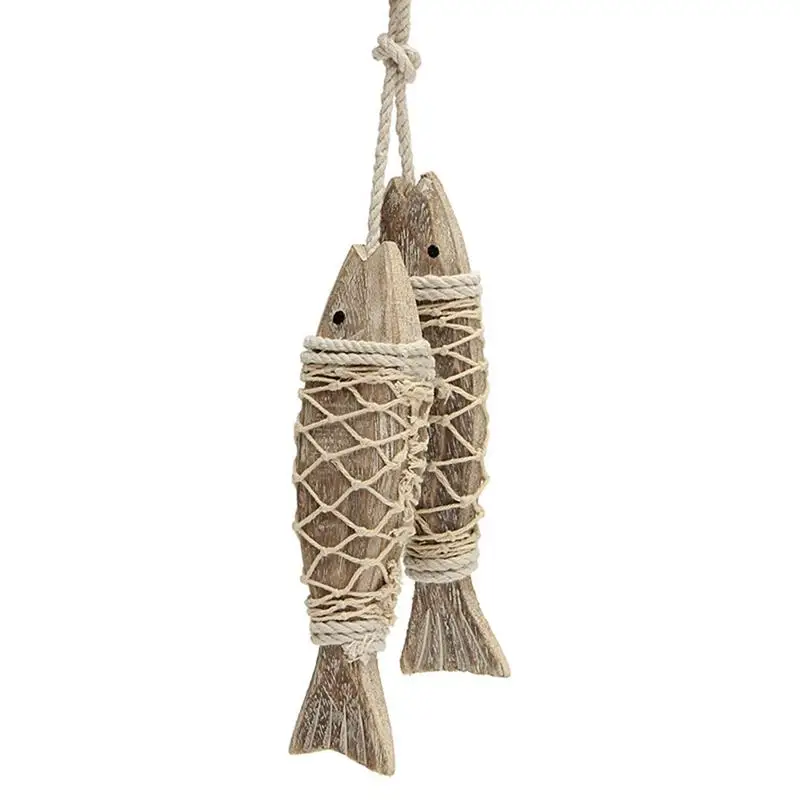 

2Pcs Retro Mediterranean Style Retro Rustic Hand Carved Hanging Wood Fish Ornaments For Home Hanging Decor Gift