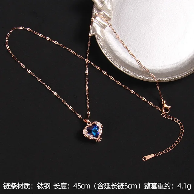 Colorful Crystal Ocean Heart Necklace – Women’s Stainless Steel - Image 5