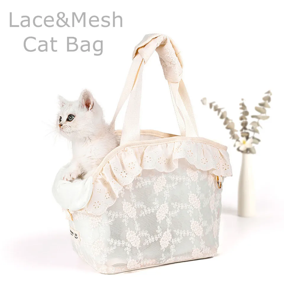 

Hanpanda Korean Version Outing Portable Breathable Double-Layer Lace Mesh Cat Bag Shopping Bag Removable&Washable Small Dog Bag