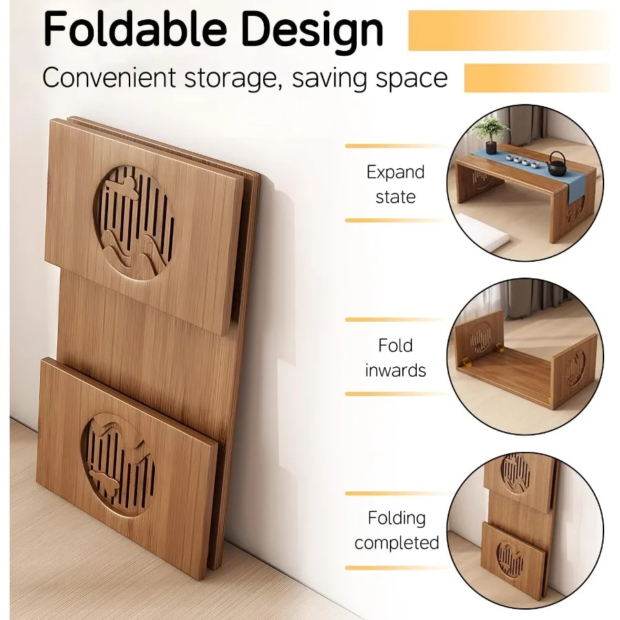 Folding Floor Coffee Table Japanes Bamboo Foldable Coffee Tables Portable Living Room Low Table Versatile Tatami Meditation Tea
