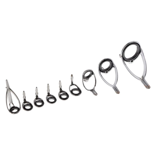 9x Stainless Steel Fishing Rod Guides Tip Rod Guides Eye Ring Set