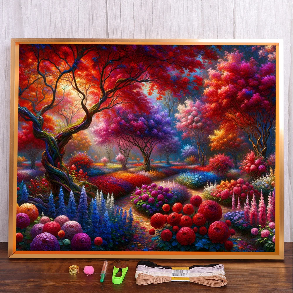 Landschaft Garten Gedruckt Kreuzstich Komplettset DIY Stickerei DMC Fäden Stricken Malerei Handwerk Hobby Schmuck Verkauf Mulina