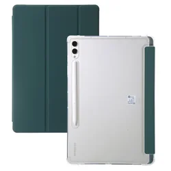 Premium Trifold PU Leather & Clear Acrylic Tablet Case with Pen Holder for S10 Fe (10.9 inch) (Dark green)
