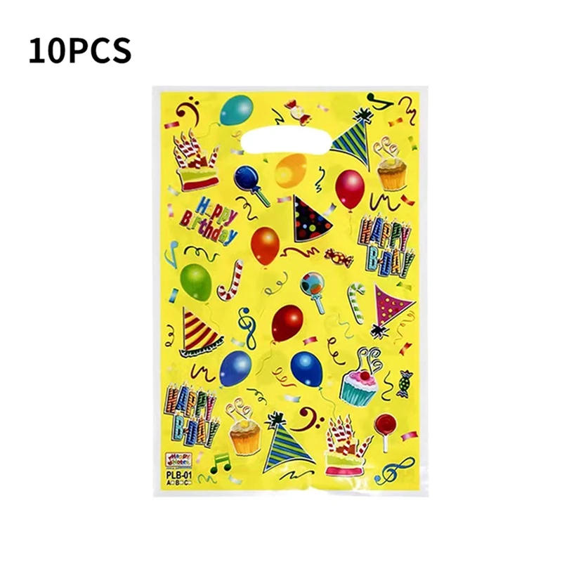 thumbnail image 1 of 10/20 piezas de bolsas de regalo impresas, bolsas de plástico para embalaje con temática de cumpleaños, dulces coloridos, suministros para fiestas de cumpleaños de niños, 1 of 5