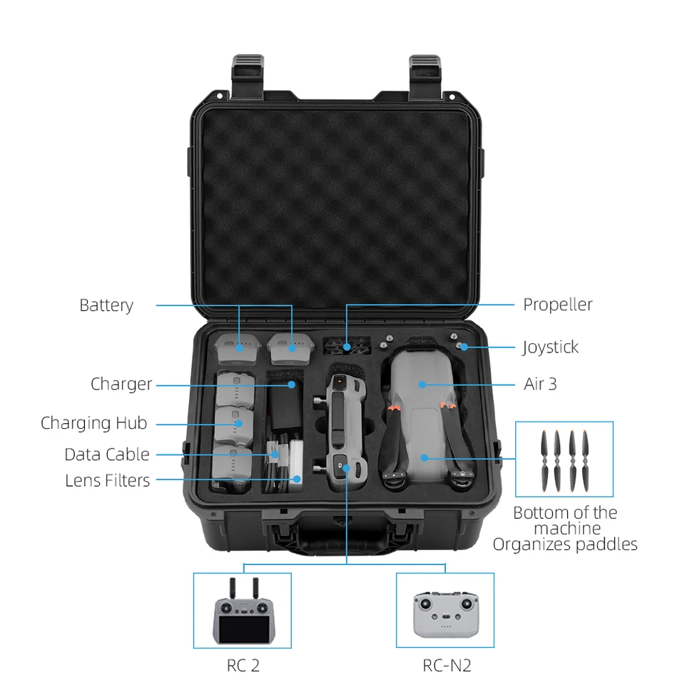 Hesupy Harde draagtas voor DJI Air 3S Travel Organizer Crossbody Tas met Schouderriem voor Air 3S Drone Accessoires RC-2 of RC-N2 Afstandsbediening, Air3S Batterij, Oplaadhub Opslag, Grijs