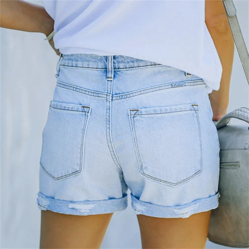 2023 Summer Broken Holes Skinny Denim Shorts Female Casual Trend Streetwear Women's Mid Waist Three Quarter Pants Stretch Jeans