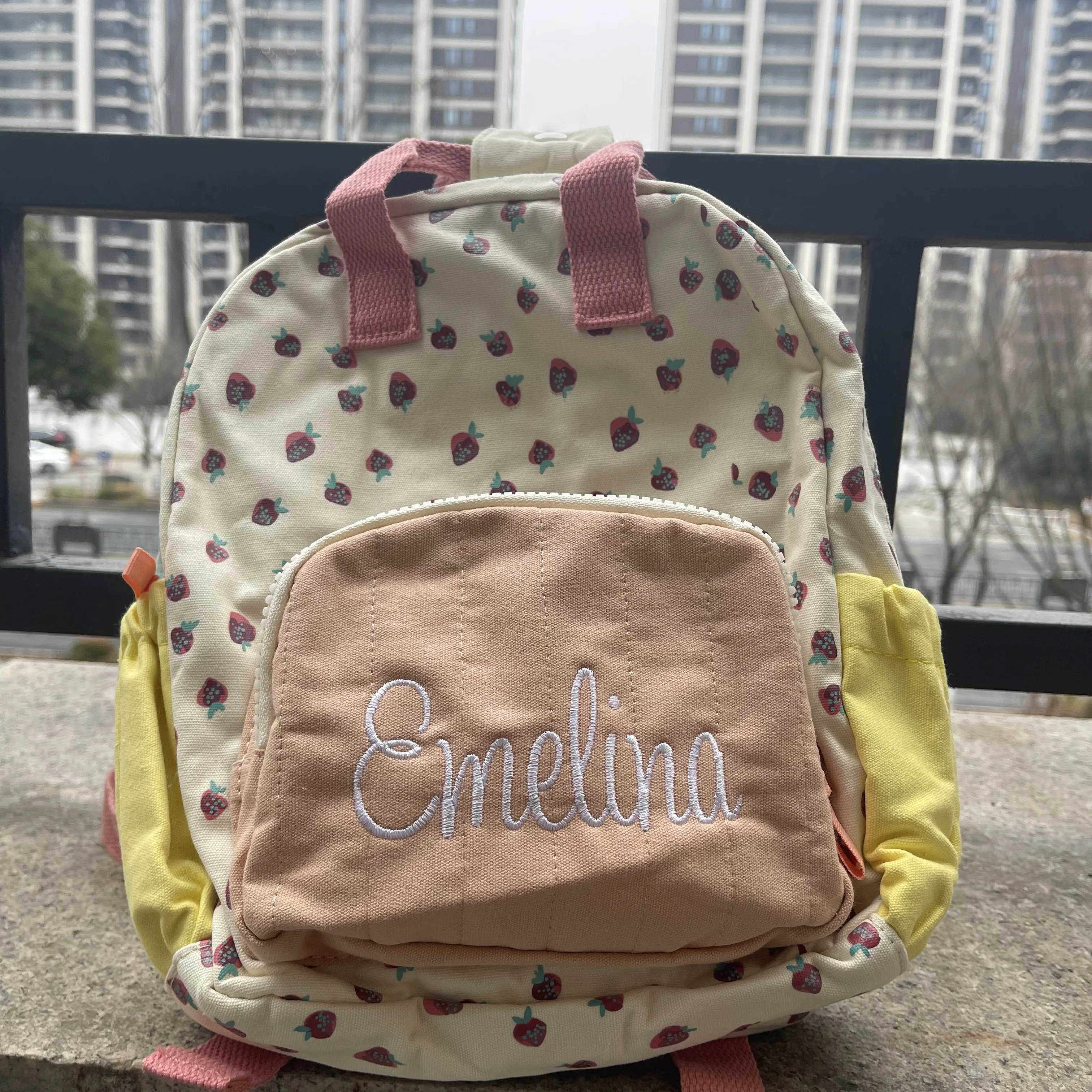 

Personalized Embroidered Strawberry Kid Backpack Customized Children's Name Schoolbag Gift Baby Stroller Bag Back To School Gift