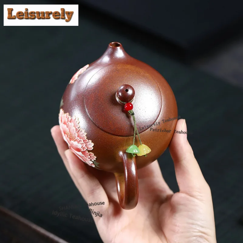 250ml Yixing Purple Clay Teapots Handmade Peony Pot Raw Ore Gold Section Mud Kettle With Filter Zisha Tea Set Tea Ceremony Craft