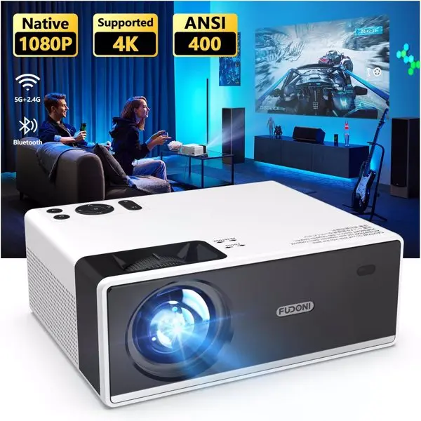 

Projector with WiFi and Bluetooth, 5G WiFi Projector 4K Supported Native 1080P Full HD, FUDONI 10000L Portable Projector