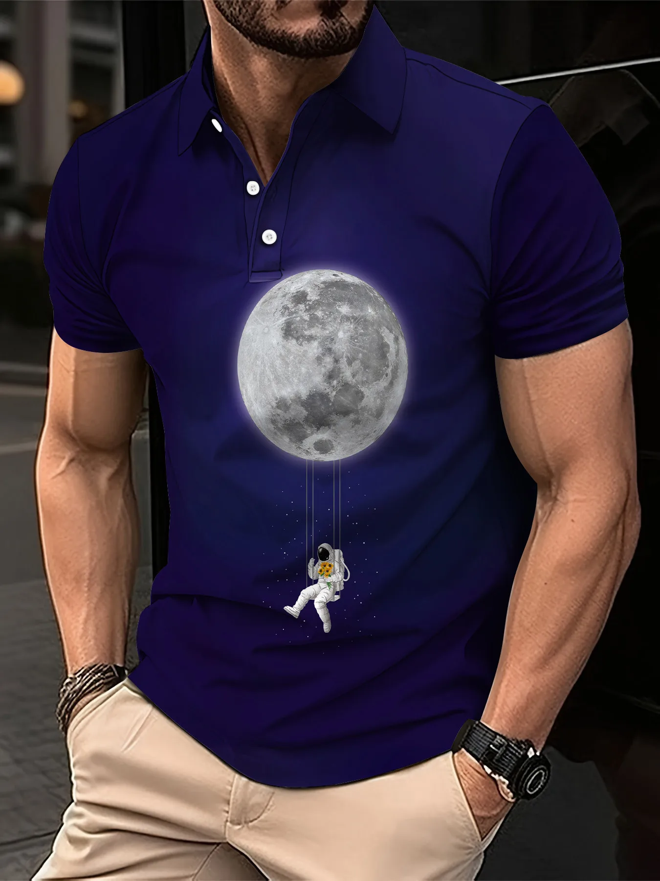 

Astronauts Cherish the Lunar Environment Funny Print Polo T-Shirts Men Loose Clothing Summer Soft Tshirt Hip Hop Tees