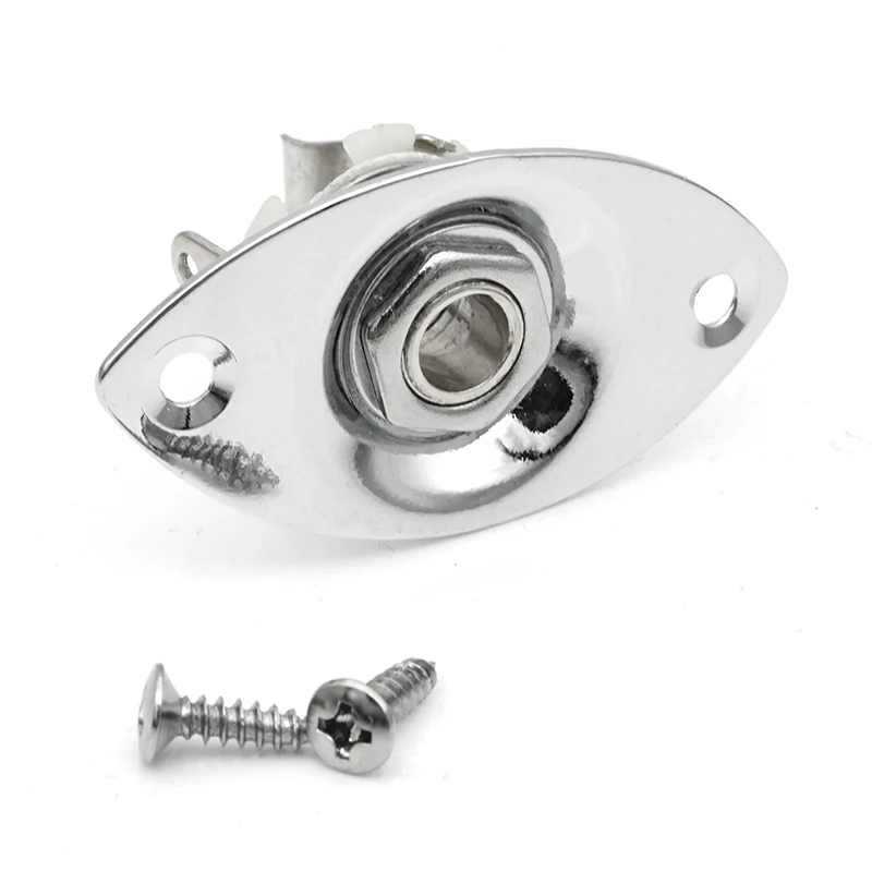 1Pc 기타 6.35mm 모노 출력 잭 플레이트 1/4 인치 타원형 곡선 소켓(일렉트릭 기타 베이스 부품용 나사 포함)