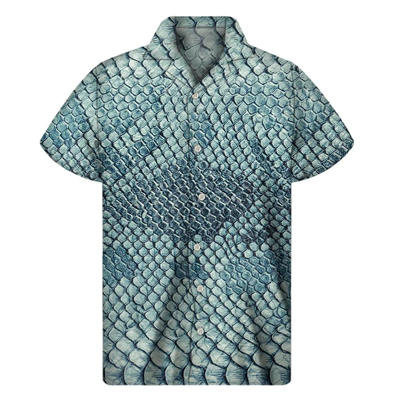 thumbnail image 1 of Camisas hawaianas con estampado 3D de piel de serpiente y animales a la moda para hombre, camisas con solapa y botones multicolor, blusas holgadas de manga corta para la calle, 1 of 5