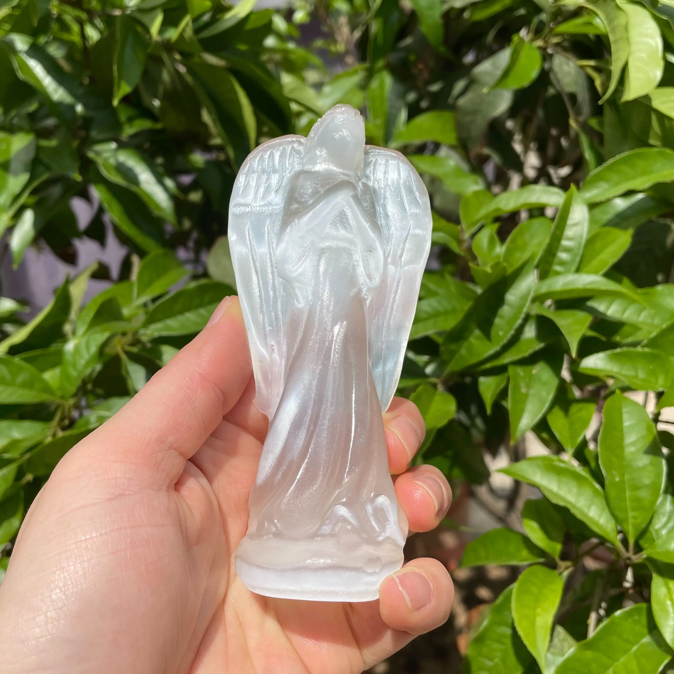 12cm Natural Selenite Crystal Carvings Angel Figure Gypsum Ornament Statue Reiki Healing Decorative Sculpture Modern Room Design 6
