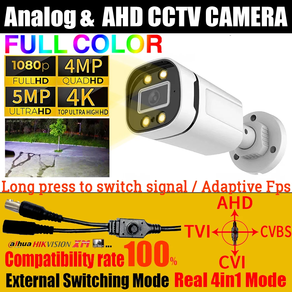 

5MP 2MP AHD 24H Full Color Camera CCTV Auto Luminous Analog HD 4MP 4K TVI/CVI 4in1 OSD Cable HD Outdoor Waterproof IP66 Monitor