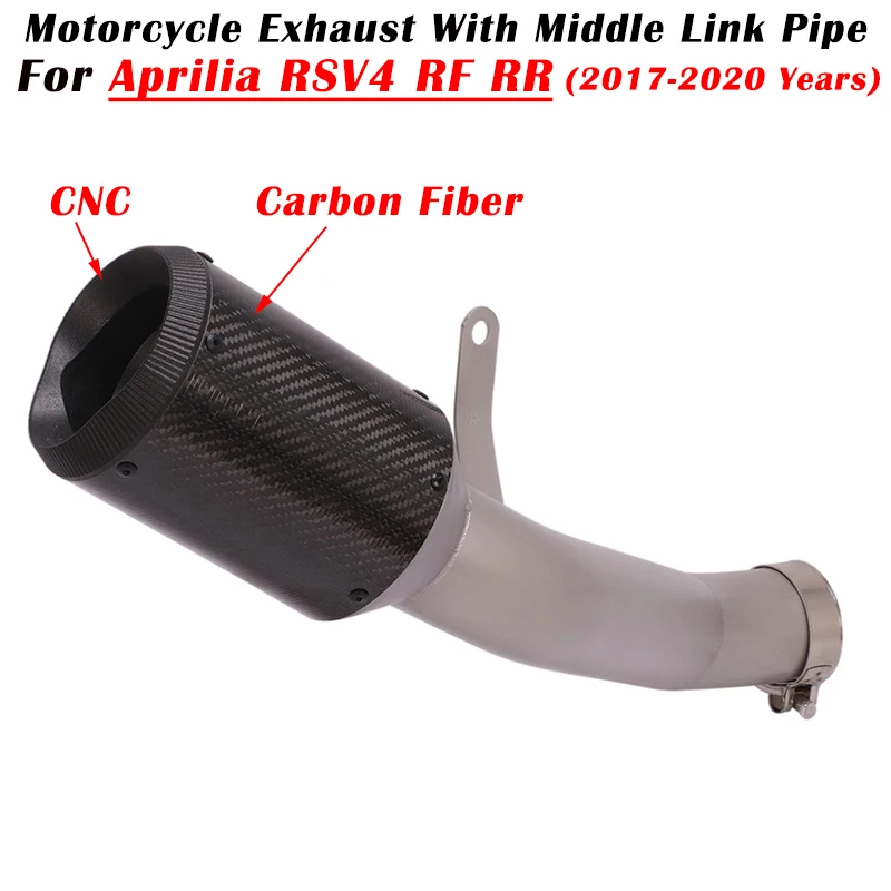 

Slip On For Aprilia RSV4 2017 2018 2019 2020 Motorcycle Exhaust Modified Carbon Fiber Muffler With Stainless Middle Link Pipe