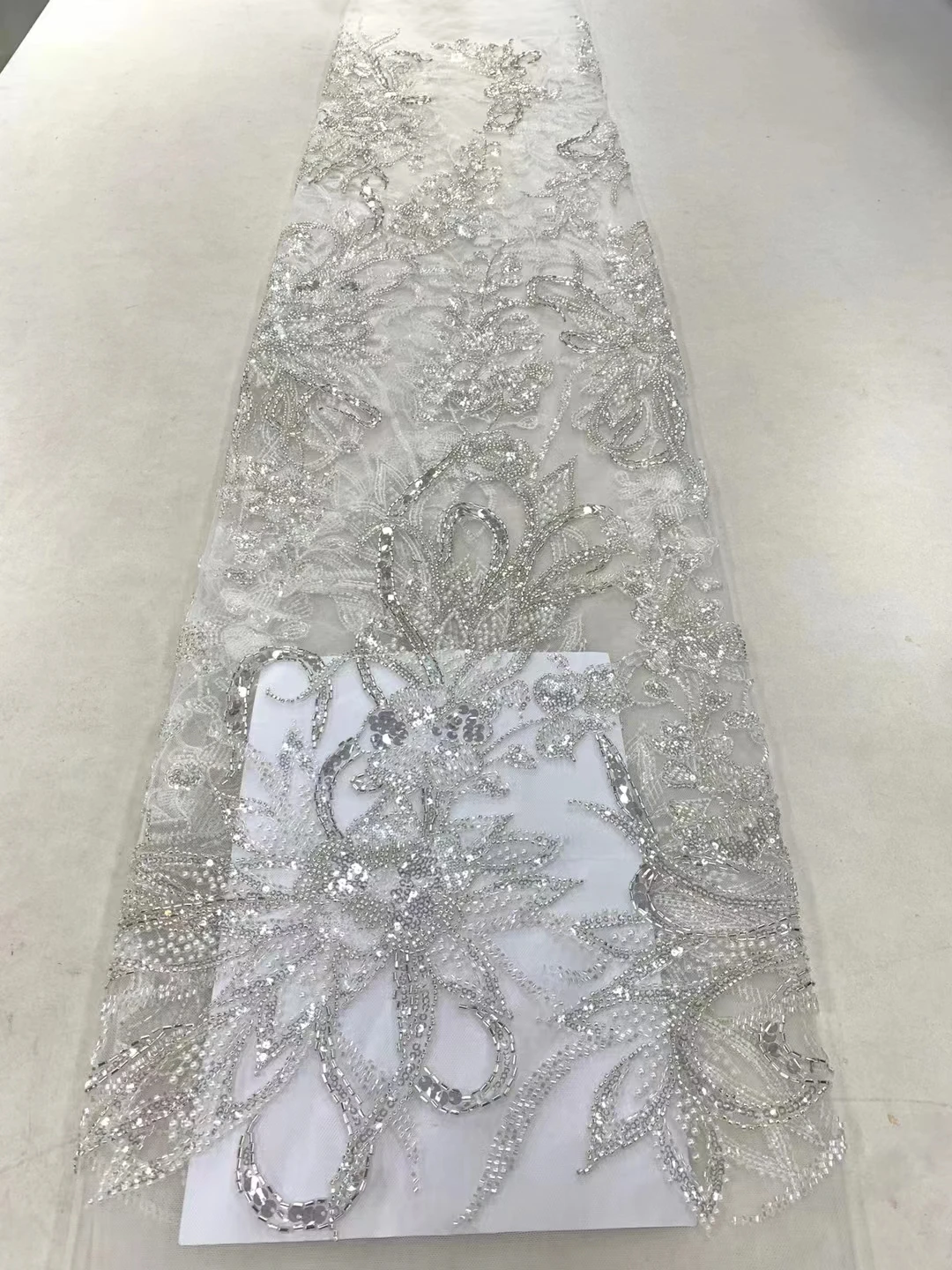

Latest Luxury Elegant tube beads Embroidery Groom Lace Fabric African Nigerian With Sequins Fabric For Wedding Party Dress ZX